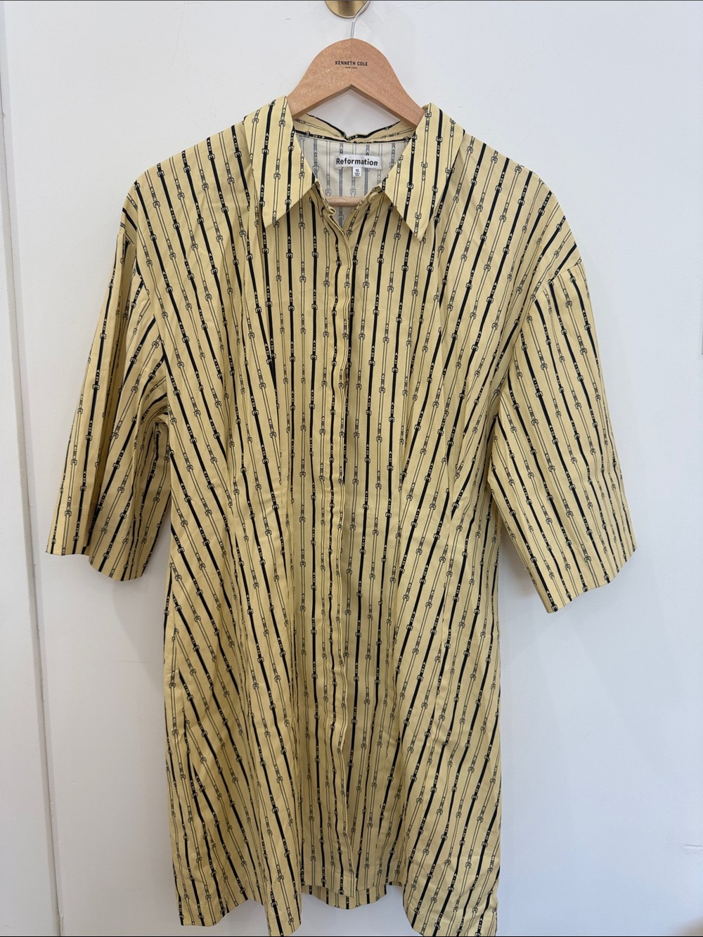 Reformation Yellow Button-Down Dress with Black Stripe Pattern - Picture 2 of 6